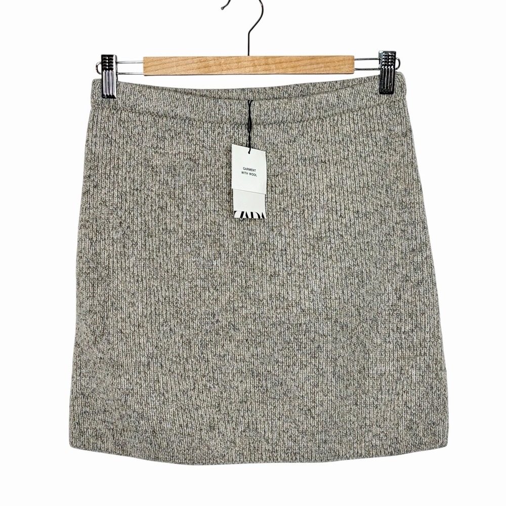 Zara Wool Sweater Mini Skirt Beige Womens Size M Ribbed Academia Minimalist